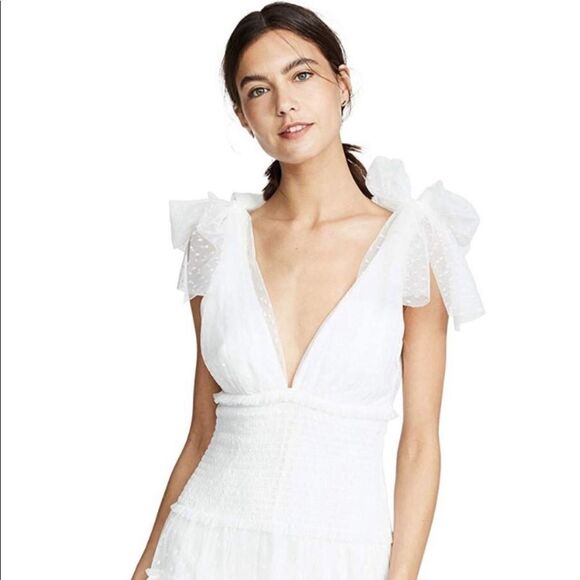 Cinq a Sept Valeria Midi White Dress Ruffle Size 4 - Picture 6 of 13